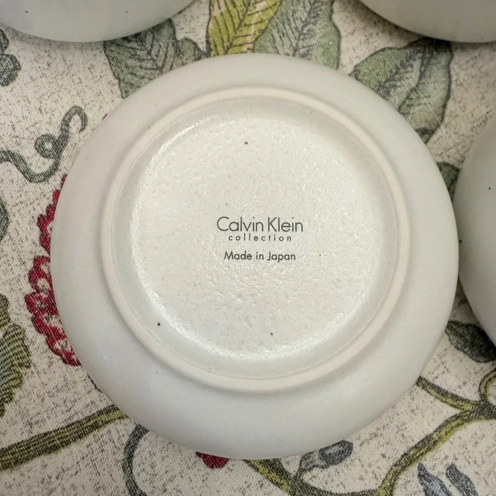 Calvin Klein Set Speckled Stoneware Bowls Japan White Ceramic Prep Serving Bowls